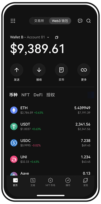 数字货币交易所APP页面展示